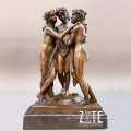 Home decor naked girl statue three graces bronze sexy greek sculpture